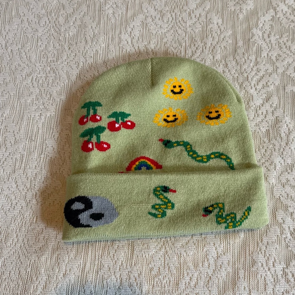 Coney Island picnic art doodles beanie